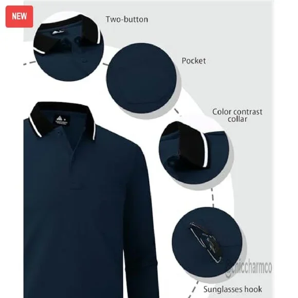 Men's Long Sleeve Polo Shirts 3-Pack Performance Fabric Pocket Design